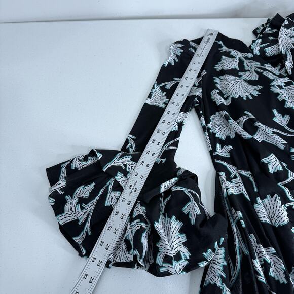 Diane von Furstenberg Faridah Dress Womens Small Black Floral Mesh Wrap Cocktail - Picture 12 of 15
